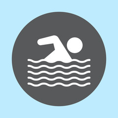 Swimming pool flat icon, round button, circular vector sign. Flat style design white pictogram