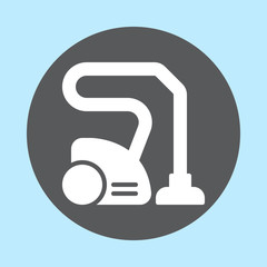 Vacuum cleaner flat icon, round button, circular vector sign. Flat style design white pictogram