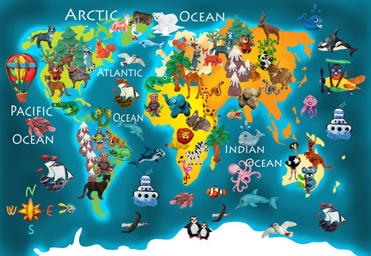 World animals plasticine colorful kids 3d map © onanana