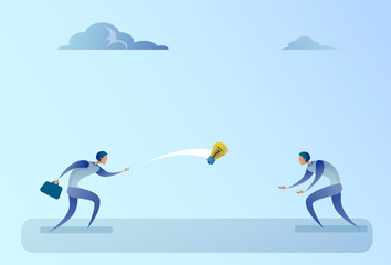 Business People Throwing Light Bulb Idea Teamwork Concept Flat Vector Illustration