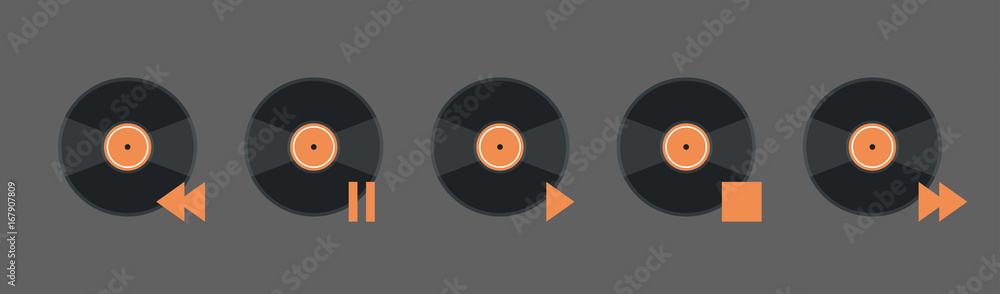 Aufkleber vynil disk music player volume icon set audio listening app interface button flat vector illustratio