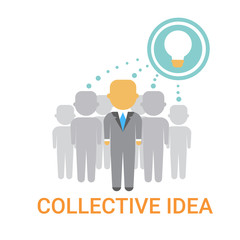 Collective Idea Businesspeople Team Cooperation Icon Business Banner Flat Vector Illustration