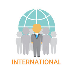 International Businesspeople Team Cooperation Concept Business Company Organization Icon Flat Vector Illustration