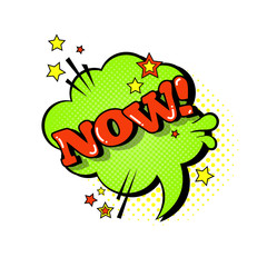 Comic Speech Chat Bubble Pop Art Style Now Expression Text Icon Vector Illustration
