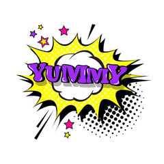 Comic Speech Chat Bubble Pop Art Style Yummy Expression Text Icon Vector Illustration