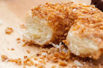 close up of Toasted Coconut doughnut