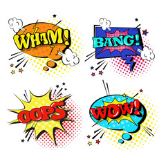 Comic Speech Chat Bubble Set Pop Art Style Sound Expression Text Icons Collection Vector Illustration