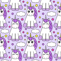 Cute childish seamless pattern with cartoon character of magic unicorn © C Design Studio