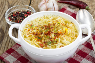 Vegetarian vegetable broth with vermicelli and spices
