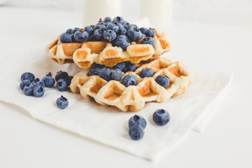 delicious waffles with blueberries for breakfast