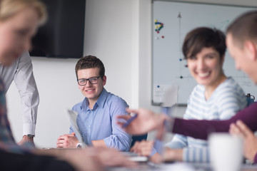 Group of young people meeting in startup office