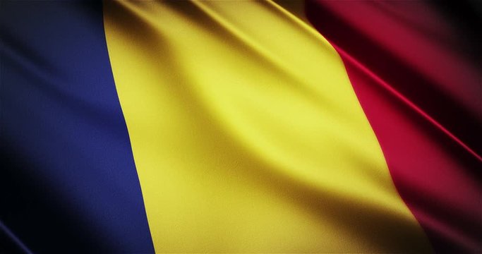 Romania realistic national flag seamless looping waving animation