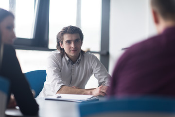 Group of young people meeting in startup office