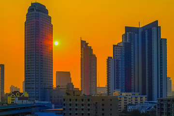 Fototapeta na wymiar City, Building Exterior, Urban Skyline, Skyscraper, Sunset