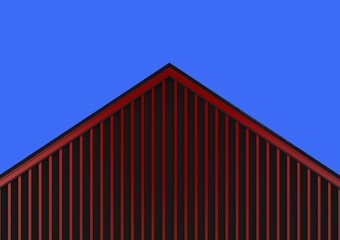 Fototapeta premium 3d rendering. red wood panels wall gable house roof and blue sky as background