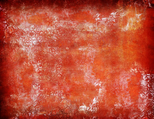 Abstract Background Orange Red Scratched Painted Wall