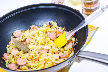 Fried vegetables in a frying pan