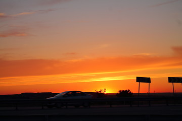 Sunset on the road