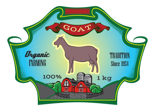 Vector color label for packing with goat and farm