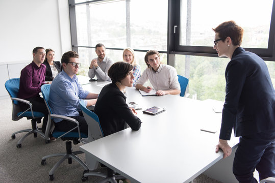 Group of young people meeting in startup office