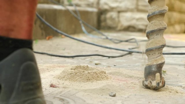 Drill During Operation. Closeup. drilling of the wells. 4k. Slow motion