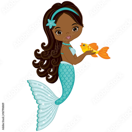 Download "Vector Cute Little Mermaid with Fish. Vector African ...