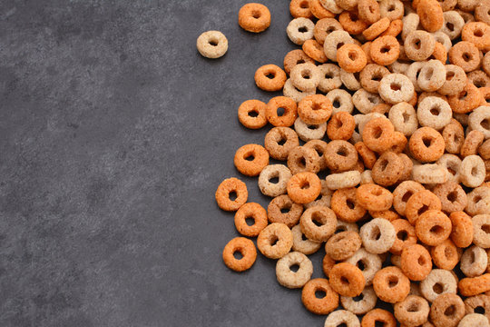 Multigrain Hoops Breakfast Cereal On Grey Slate Background