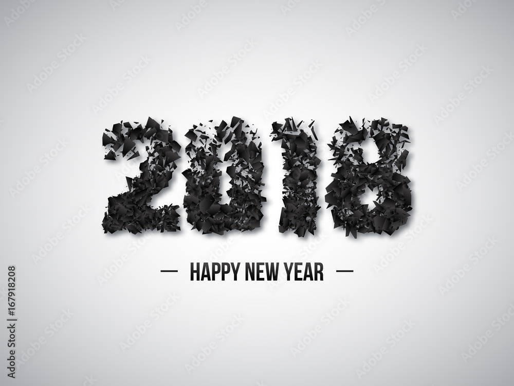 Poster 2018 abstract numeric. new year concept with explosion effect. geometric elements, white background.