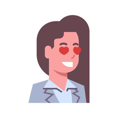 Female Happy Smiling Heart Shape Eyes Emotion Icon Isolated Avatar Woman Facial Expression Concept Face Vector Illustration