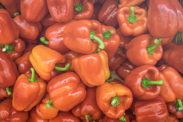 Ripe red paprika on sale at the market