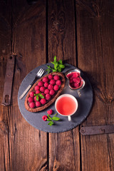 Delicious raspberry chocolate tart with ricotta cheese