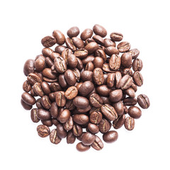 Coffee beans on white background by top view.