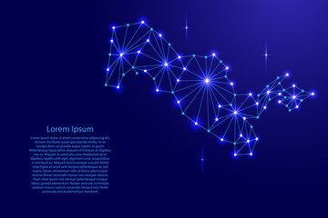 Uzbekistan map of polygonal mosaic lines network, rays and space stars of vector illustration.