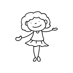 hand drawing abstract happy cute girls line art