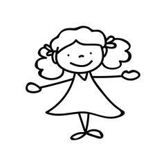 hand drawing abstract happy cute girls line art