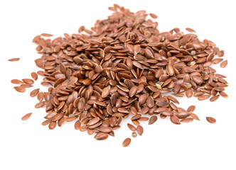 Flax seeds on white background