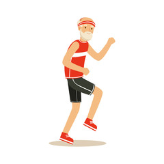 Happy senior runner man doing exercise to stay healthy, healthy active lifestyle colorful characters vector Illustration