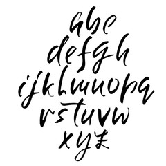 Hand drawn dry brush font. Modern brush lettering. Grunge style alphabet. Vector illustration.