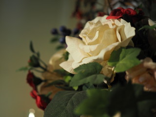 Handmade white cloth rose bouquet bush