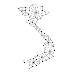 Vietnam map of polygonal mosaic lines network, rays and dots vector illustration.