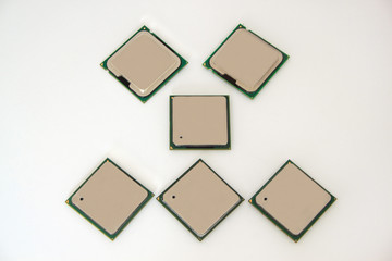 Six computer chip isolated on the white background.