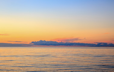 Baltic sea at beautiful sunrise in Latvia beach. Panoramic nature background