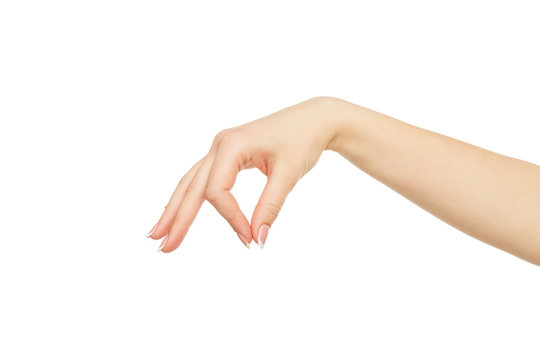 Female hand picking up something, crop, cutout