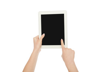 Female hands holding digital tablet, crop, cut out