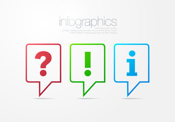 Vector Three Modern Outline Speech Bubble FAQ Question, Answer And Information Sign