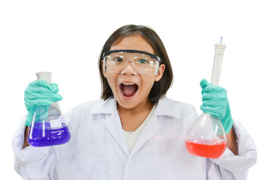 Girl Holding Test Tube On White Background