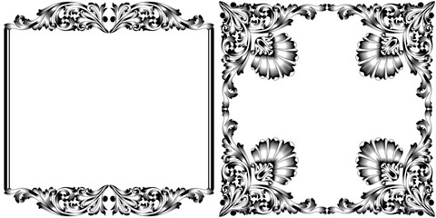 Set of vintage border frame engraving with retro ornament pattern in antique baroque style decorative design. Vector