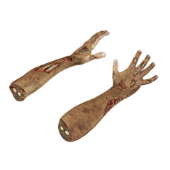 Terrible zombie hands, dirty hands of the mummy, on white. 3D illustration, clipping path