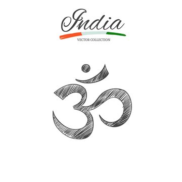 Om. Aum. Vector hand drawn illustration. Yoga. Indian symbol. Spirituality. Hinduism