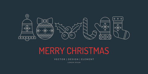 Merry Christmas background in linear minimalistic style.